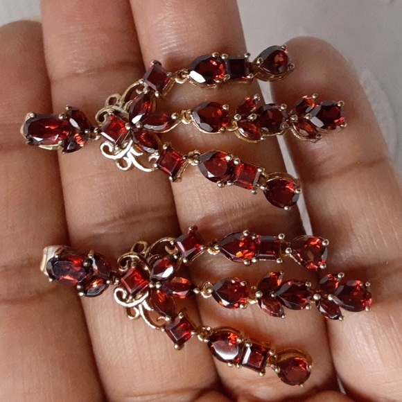 925 Genuine Mozambique Garnet Chandler Earrings. FIRM. - Picture 13 of 16